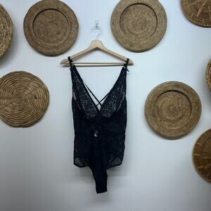 Cacique Black Lace Lingerie Plus Size 18/20 One Piece Bodysuit Sheer Sexy